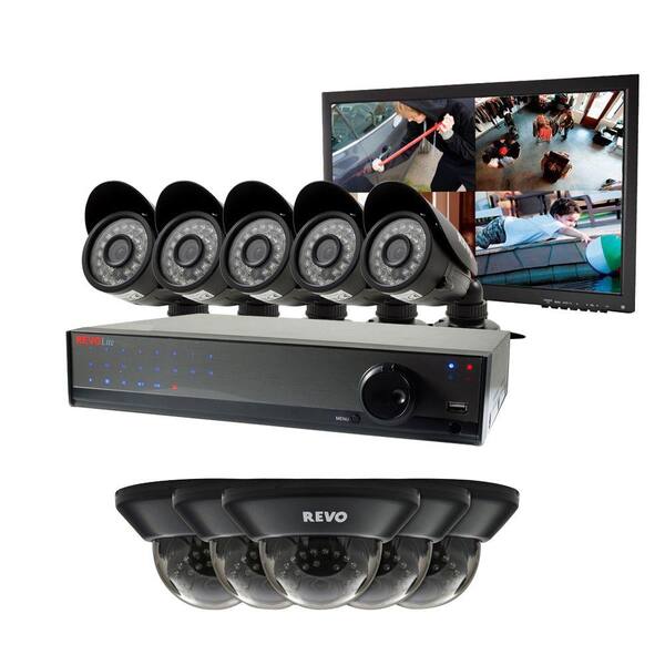 Revo Lite 16-Channel 4TB 960H DVR Surveillance System with (10) 700TVL Cameras and Monitor
