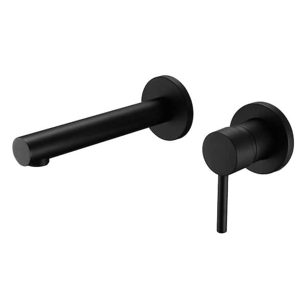 SUMERAIN Modern Single Handle Wall Mounted Bathroom Faucet with Rough in valve in Matte Black