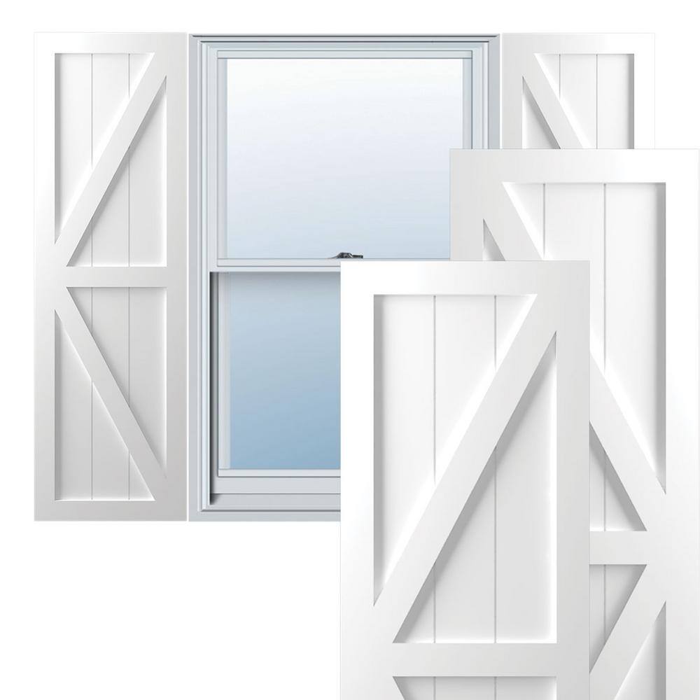 32" White PVC Farmhouse Board and Batten Shutters with Z-Bar