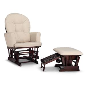 Parker Espresso with Beige Semi-Upholstered Glider and Nursing Ottoman