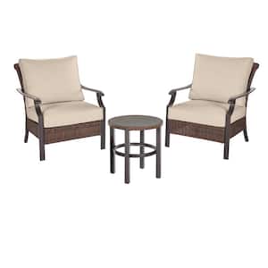 Harper Creek 3-Piece Brown Steel Outdoor Patio Chair Set with Sunbrella Beige Tan Cushions