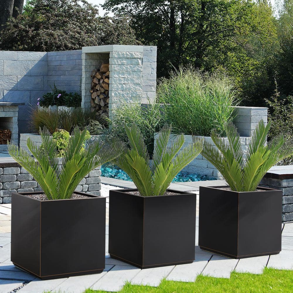 Large Black and Gold Square Metal Planter Box