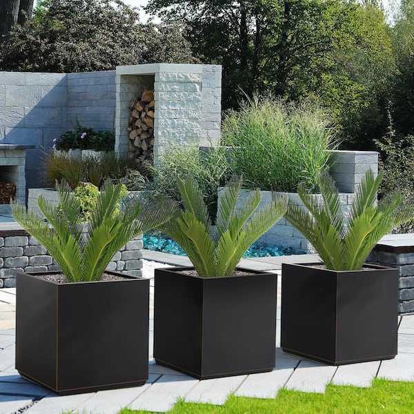 EDYO LIVING 24 in. Square Outdoor Metal Flower Planter Box