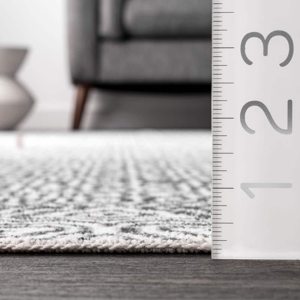 Gray Abstract Tribal Machine Washable Area Rug