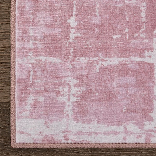 Theo Light Pink 5 ft. x 7 ft. Woven Abstract Polyester Area Rug