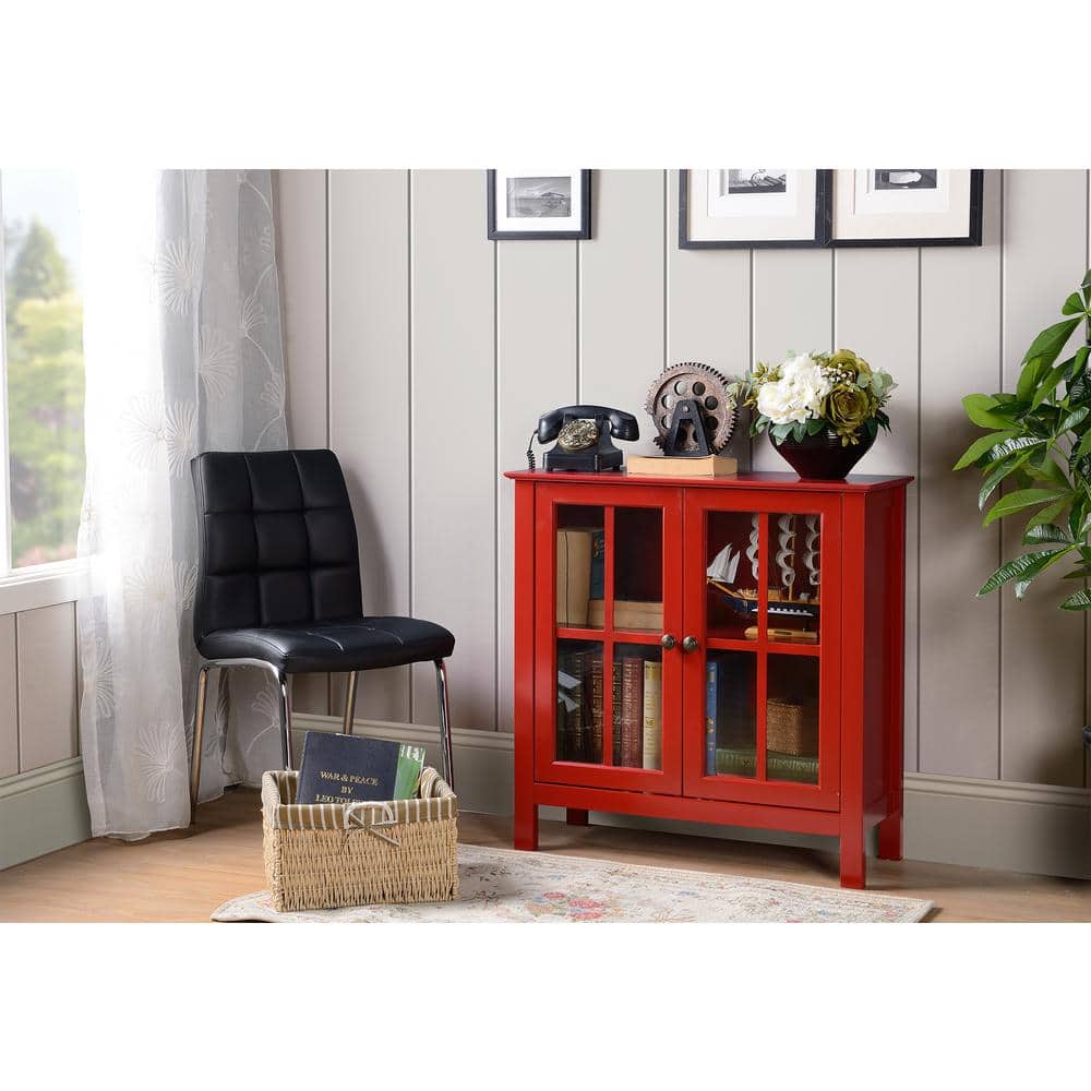 Red Glass Door Lighted Accent Display Cabinet