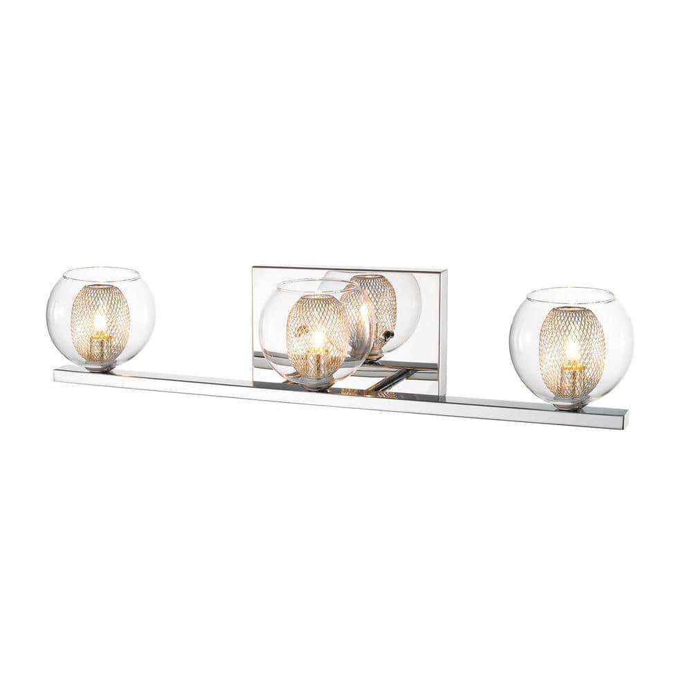 Auge 23.23 in. 3-Light Chrome Vanity Light with Clear and Mesh Glass Shade 