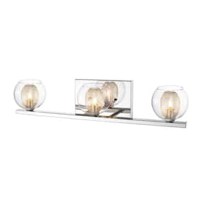Auge 23.23 in. 3-Light Chrome Vanity Light with Clear and Mesh Glass Shade with Bulbs Included