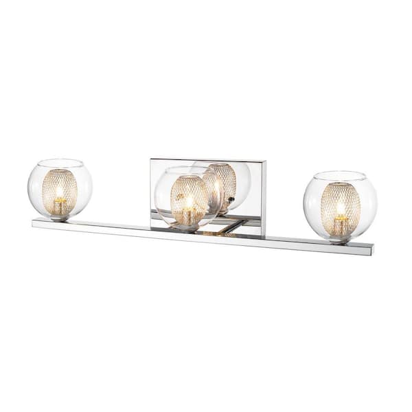 Unbranded Auge 23.23 in. 3-Light Chrome Vanity Light with Clear and Mesh Glass Shade with Bulbs Included