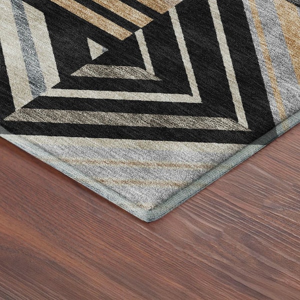 Mayfield Premium Machine Washable Abstract AMF2399 Black 3 ft. x 5 ft. Area Rug