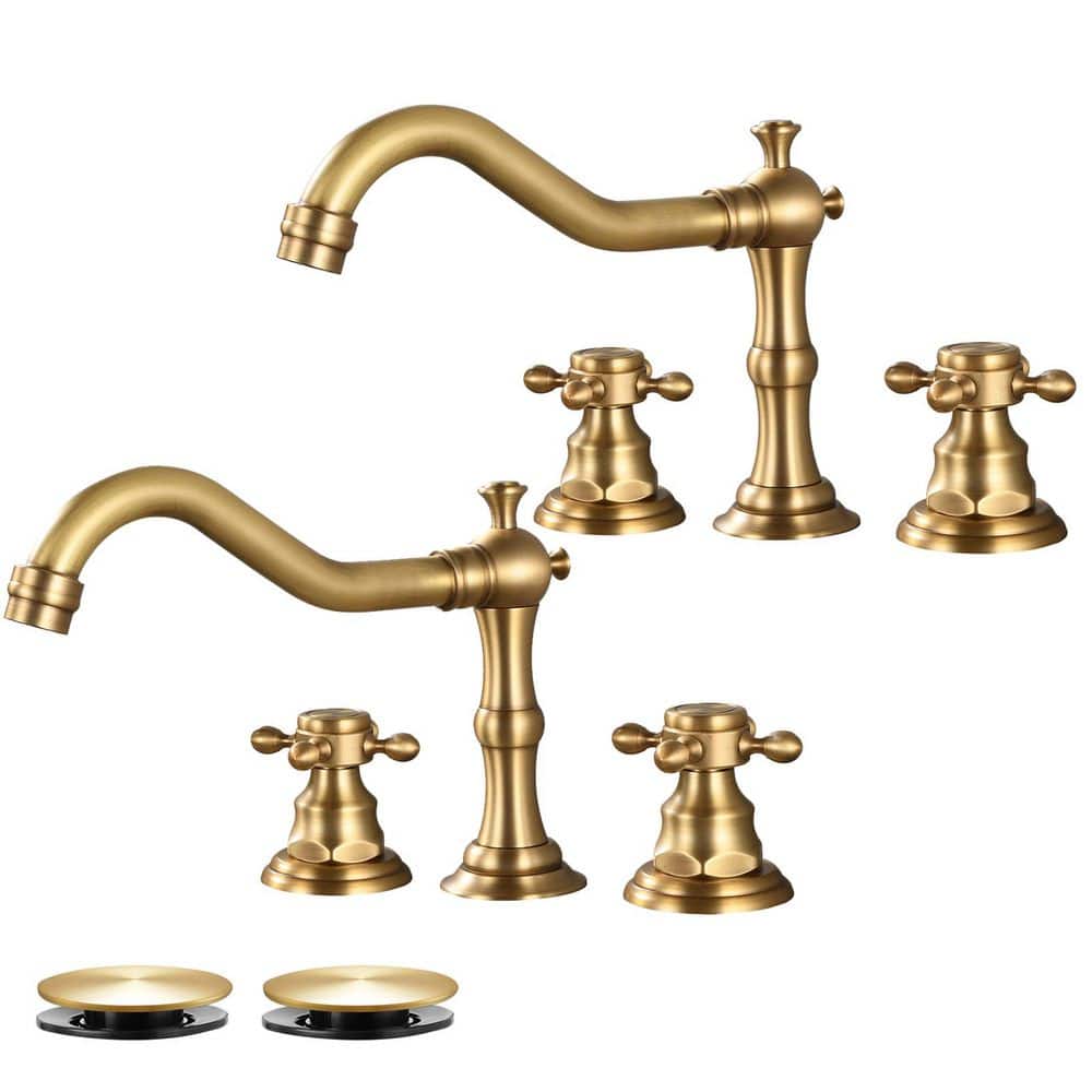 2 Handles 8 in. Widespread Bathroom Faucet 3-Hole Bathroom Sink Faucet with Pop-up Drain in Antique Brass (2-Pack) price history on PriceWatchPro