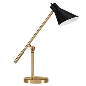 22 in. Black Mid-Century Integrated LED Architect Table Lamp with Black Metal Shade