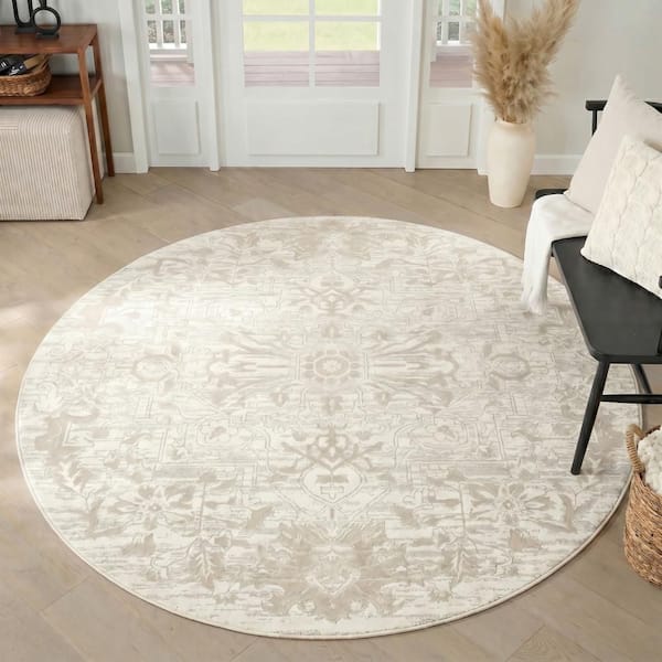 Dekor Ivory Taupe 5 ft. Round x 5 ft. Medallion Traditional Round Area Rug