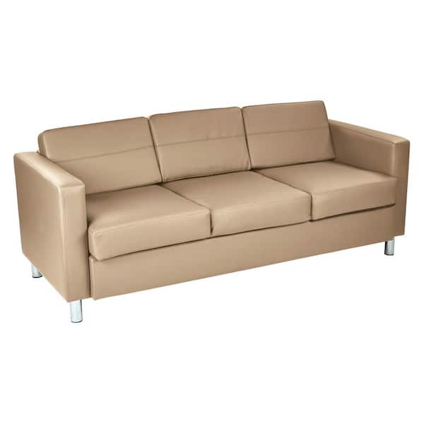 OSP Home Furnishings Pacific 72.5 in. Buff Faux Leather 3-Seater Lawson Sofa with Removable Cushions