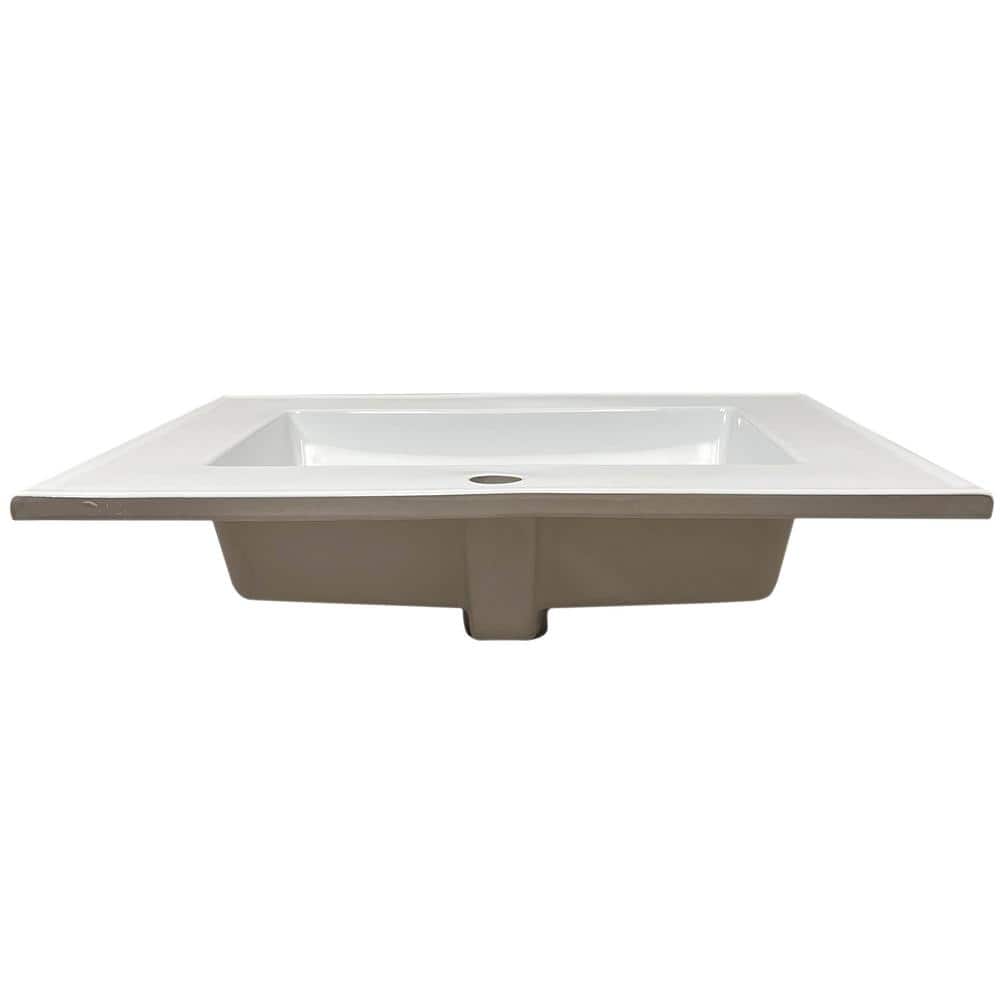 White Vitreous China Bathroom Sink Vanity Top with Single Faucet Hole