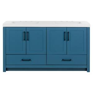 Radien 61 in. W x 19 in. D x 34 in. H Double Sink  Bath Vanity in Admiral Blue with White Cultured Marble Top