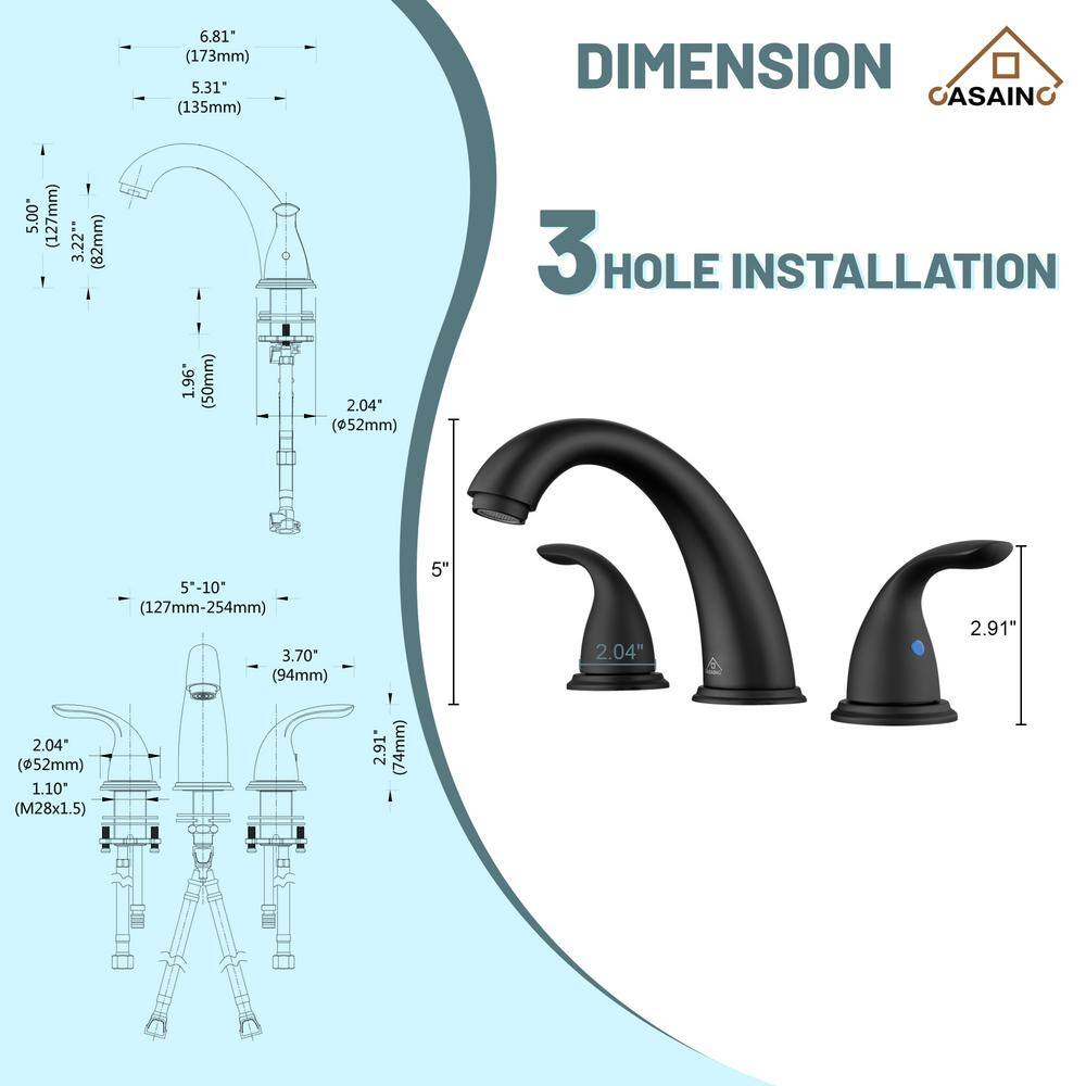 Matte Black Stainless Steel 2-Handle Widespread Bathroom Faucet