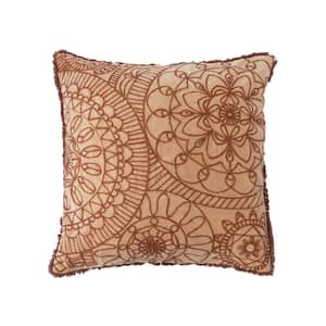 Multicolored Stonewashed Cotton Velvet 20 in. x 20 in. Pillow with Embroidery, Chambray Back and Eyelash Fringe