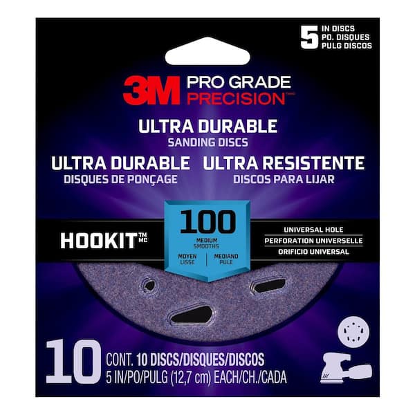 3M Pro Grade Precision 5 in. 100-Grit Ultra Durable Universal Hole Sanding Disc (10-Discs/Pack)