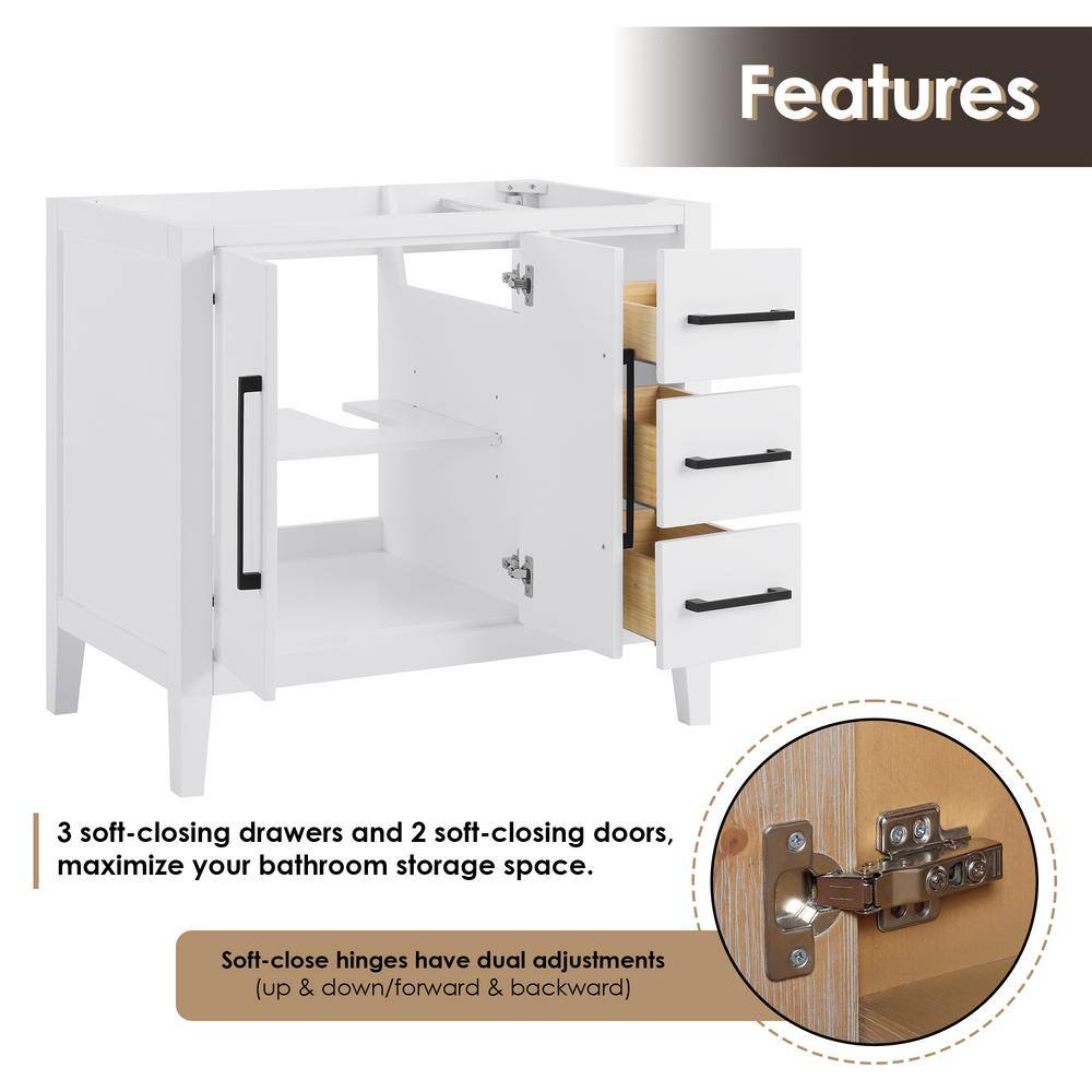 Laurel 36" White Wood Vanity with Calacatta Quartz Countertop