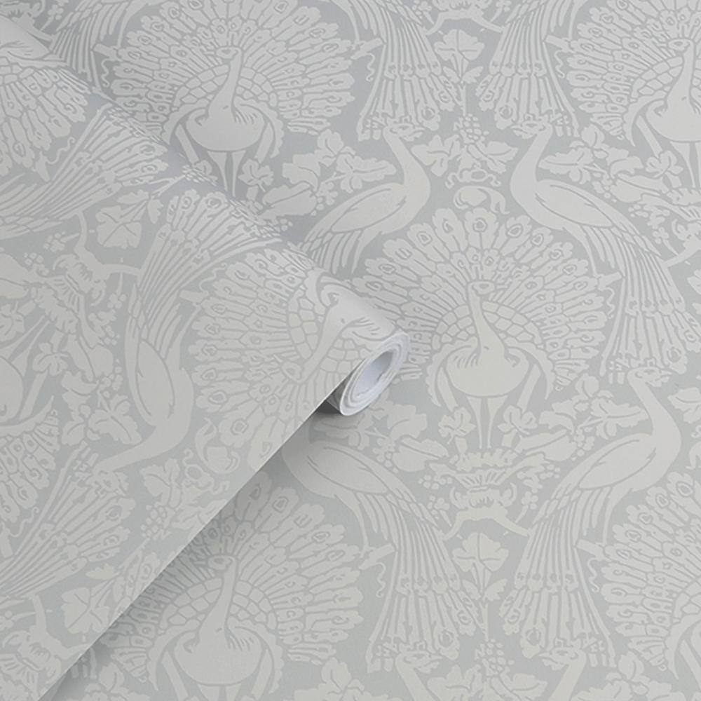 Pale Slate Damask Peacock Removable Washable Wallpaper
