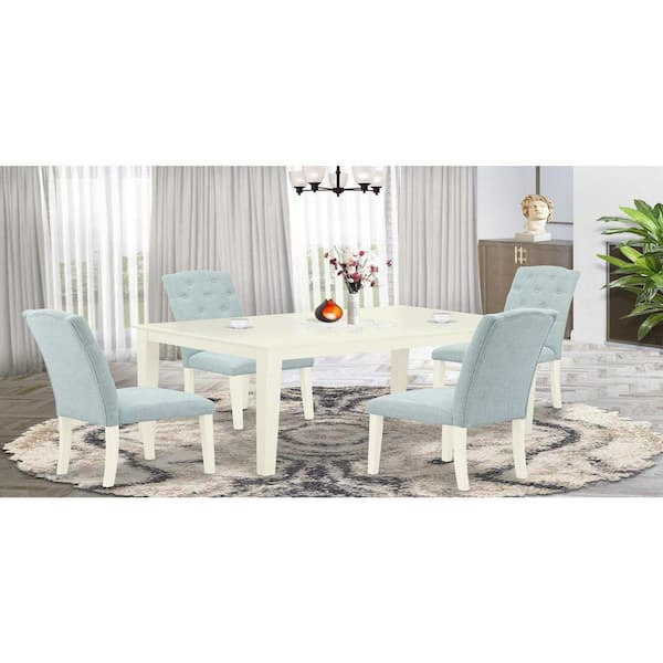 East West Furniture 5-Piece Linen White Finish Solid Wood Top - Rectangular Dining Room Set - Seats 4