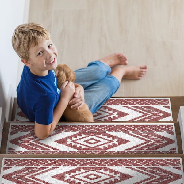 Memorial Maroon 9 in. x 28 in. Cotton Carpet Stair Tread Cover (Set of 13)