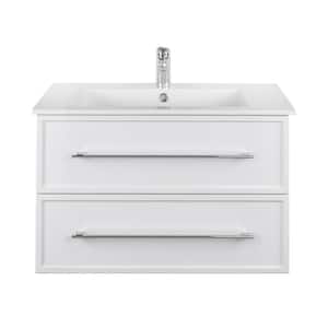 Milano 30 in. x 18 in. D x 20 in. H 2 Single Sink Wall Mounted Vanity in White with Rectangular White Basin
