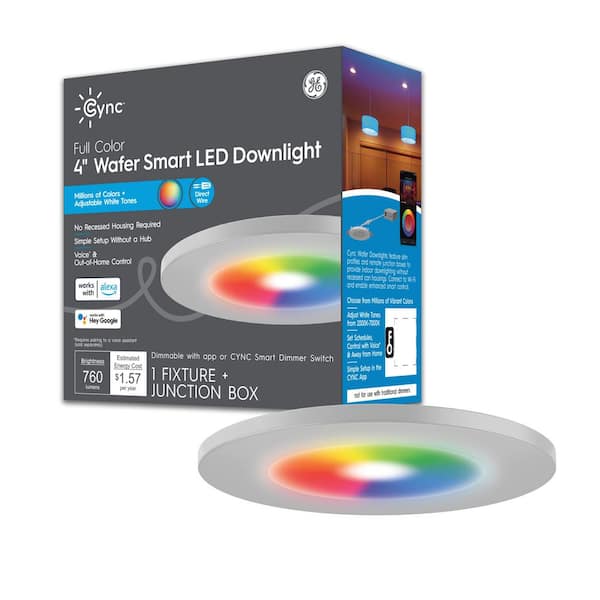 Cync Full Color 4 in. Wafer Smart LED Downlight Plus Junction Box (1-Pack)