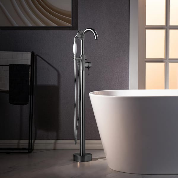 WOODBRIDGE Bradbury Single-Handle Freestanding Floor Mount Tub Filler Faucet with Hand Shower in Chorme