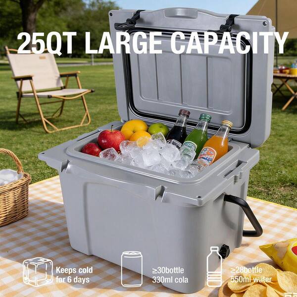 あい2 コンパクト Grey 25 qt. Outdoor Chest Cooler Portable Cooler with Bottle