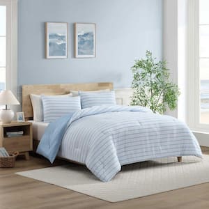 Chambray Waves 2-Piece White/Blue Haze Microfiber Twin/Twinxl