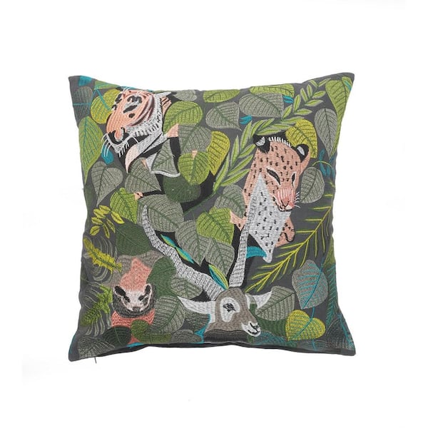 Unbranded Jungle Green / Multi-color Animal Kingdom Poly-Fill 20 in. x 20 in. Indoor  Throw Pillow