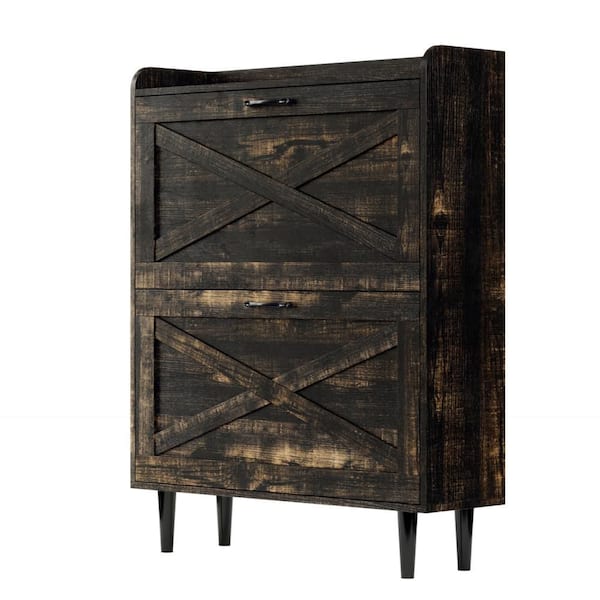 39. 37 in. H x 31. 61 in. W Black MDF Shoe Storage Cabinet