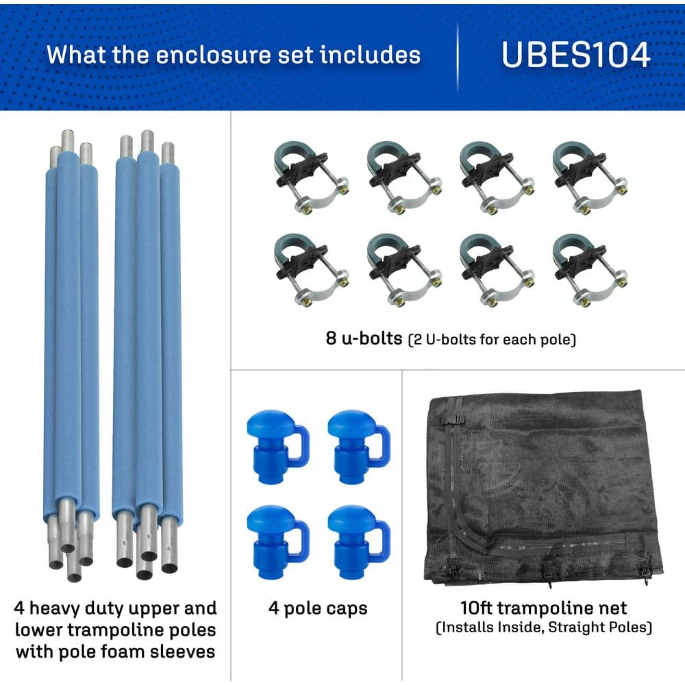 10 ft Blue and Black Trampoline Safety Enclosure Set with Net and Poles