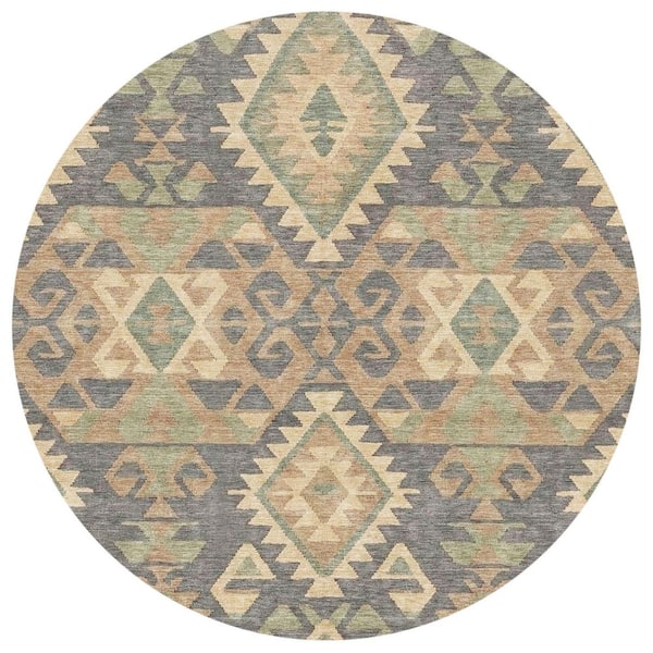 Chantille Machine Washable Indoor/Outdoor Abstract ACN2959 Fudge 8 ft. x 8 ft. Round Rug