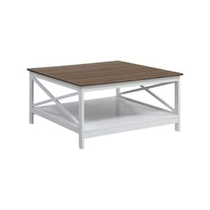 Oxford 35.5 in. Driftwood/White Square Coffee Table with Shelf