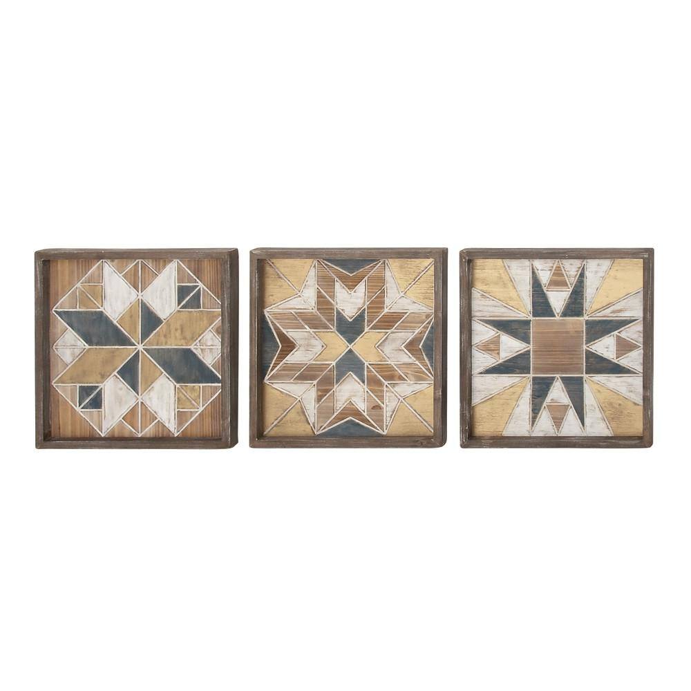 Multi Colored Geometric Wood Wall Decor Set of 3