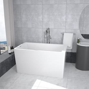 47 in. White Acrylic Flatbottom Rectangular Left Drain Freestanding Spa Tub Soaking Bathtub with Seat in White