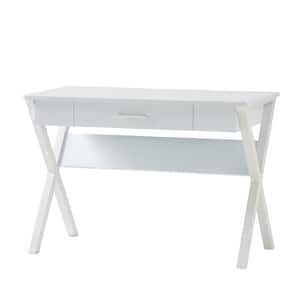 44 in. Rectangular White 1 Drawer Writing Desk with Built-In Storage
