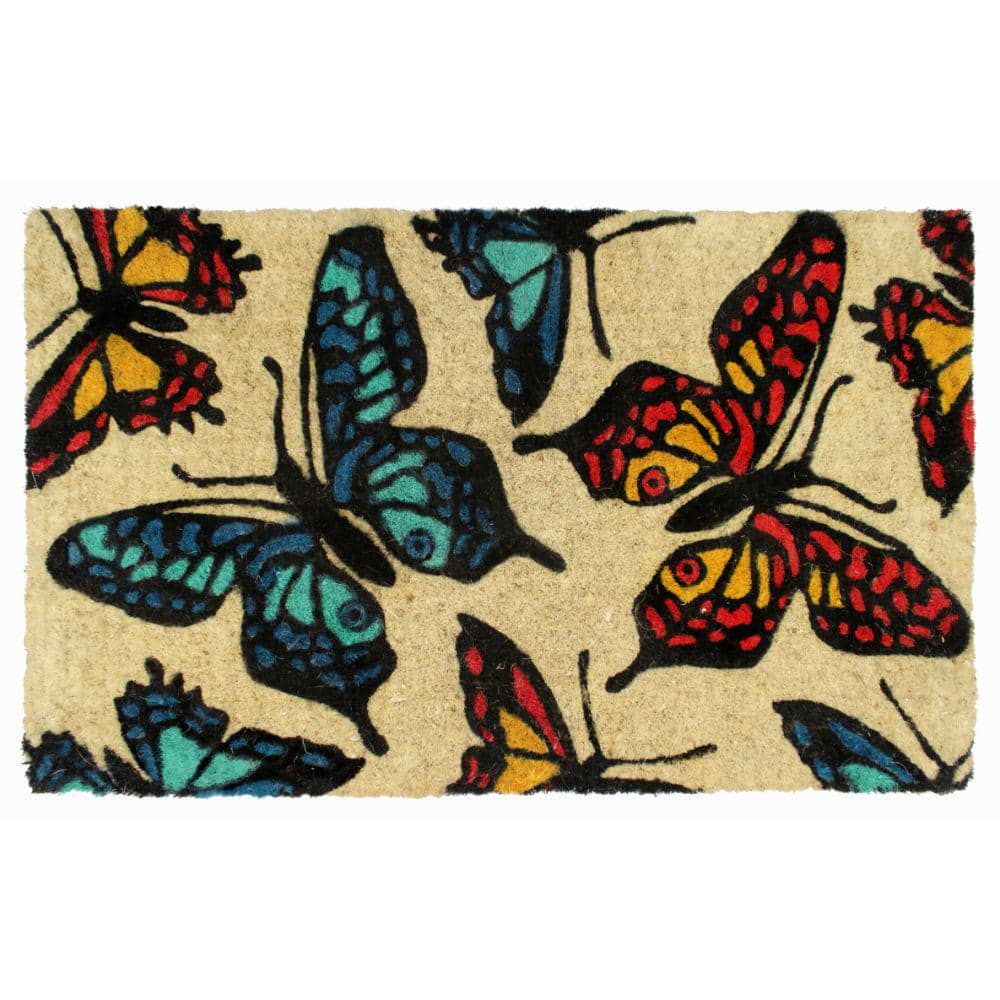 Welcome Butterfly Multi 18 in. x 30 in. Coir Non-Slip Outdoor Doormat