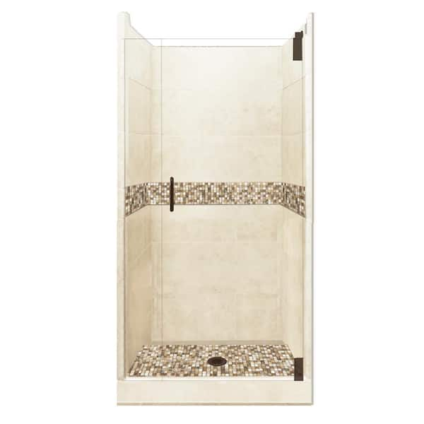 American Bath Factory Roma Grand Hinged 42 in. x 42 in. x 80 in. Center Drain Alcove Shower Kit in Desert Sand and Old Bronze Hardware