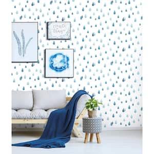 Clara Jean Raindrops Blue and White Peel and Stick Wallpaper (Covers 28.29 sq. ft.)