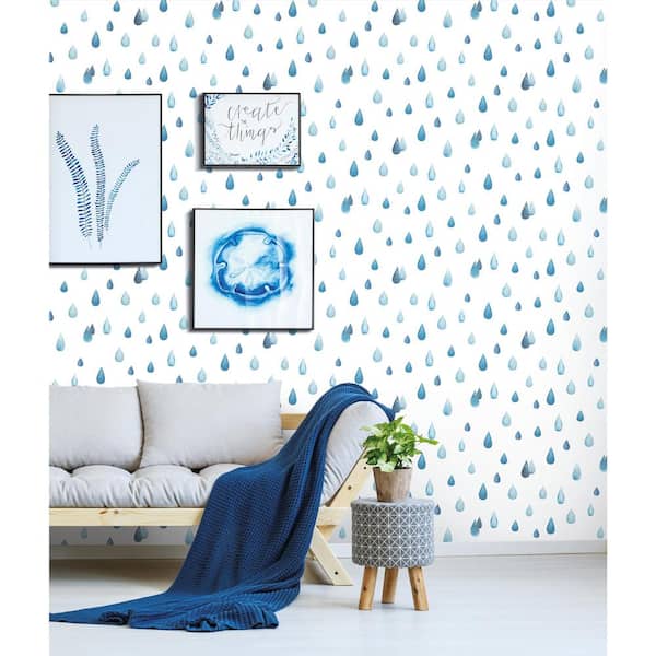 Clara Jean Raindrops Blue and White Peel and Stick Wallpaper (Covers 28.29 sq. ft.)