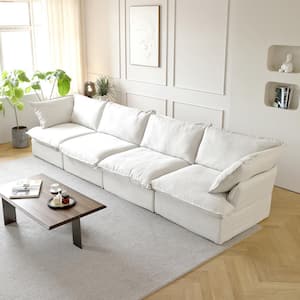 163 in. Square Arm 4-Seater Sofa in White