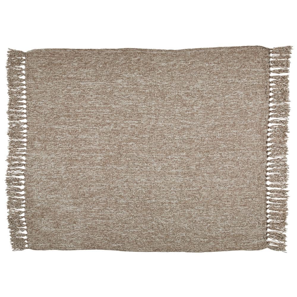 Tamish Taupe 60" x 50" Polyester Throw Blanket with Knotted Fringe