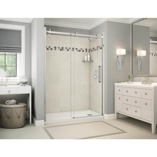 MAAX Utile Stone 30 in. x 60 in. x 83.5 in. Right Drain Alcove Shower Kit in Sahara with Chrome Shower Door