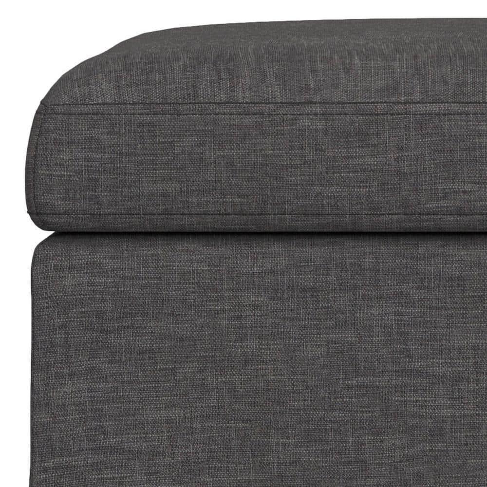 Slate Gray Linen Mid-Century Modern Storage Ottoman