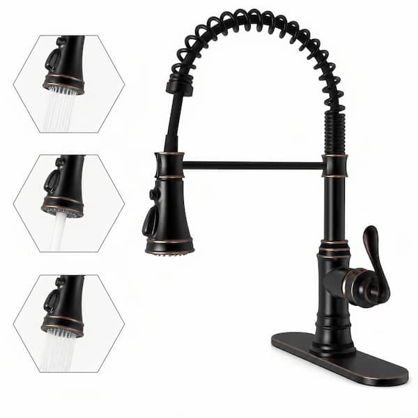 Single Handle Pull Down Sprayer Kitchen Faucet with Advanced Spray, Pull Out Spray with Deck Plate in Oil Rubbed Bronze