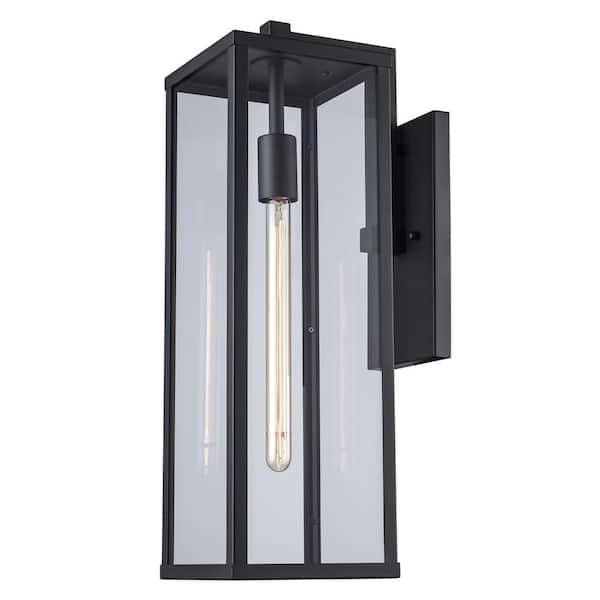 Oxford 22.5 in. 1-Light Black Modern Outdoor Wall Light Fixture with Clear Glass